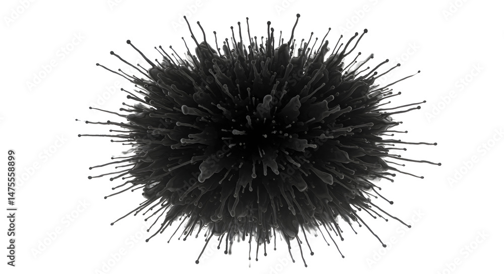 Aufkleber Abstract Splash Of Black Liquid Creating A Spherical Pattern On White