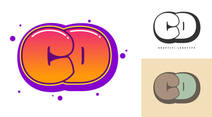 CD logo design for festival or party. Initial letter c and d in graffiti style. Creative modern lettering company name of font typography. Kids trendy logotype or identity.