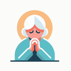 Fototapeta premium Senior woman praying with serene expression against light background 