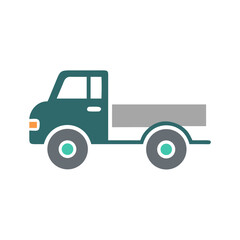 Illustration of a teal pick-up truck on black