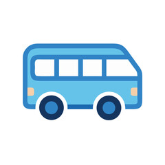 Cute Blue Cartoon Bus Vector Illustration on Black