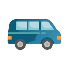 Cartoon Blue Van Vehicle Vector Illustration on Black