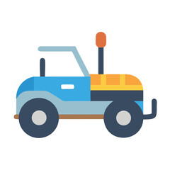 Cute cartoon blue and yellow tractor on black