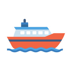 Orange boat sailing over ocean waves icon vector