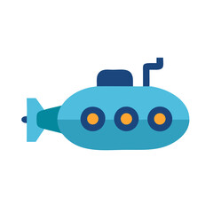 Simple Blue Submarine Illustration Isolated on Black Background