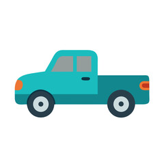 Flat design turquoise pickup truck on black background