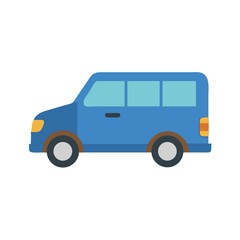 Blue Minivan Illustration, Isolated on Black Background, Flat Design