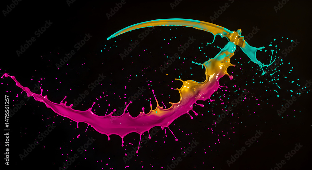 Poster dynamic splashes of vibrant colors against a dark canvas background