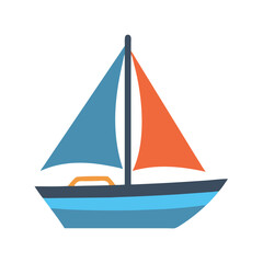 Cartoon Sailboat Icon with Blue and Orange Sails