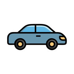 Blue sedan car illustration icon on black background