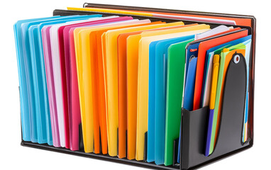 Closeup of a multi-subject binder containing labeled section dividers and fresh sheets of paper arranged for efficient organization