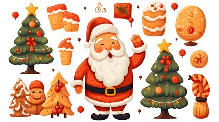 Festive Christmas Design Elements in Cartoon Vector Illustration for Holiday Season Decorations
