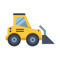 Cute yellow skid steer loader cartoon on black