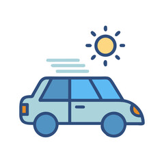 Car Illustration with Sun and Speed Lines Icon