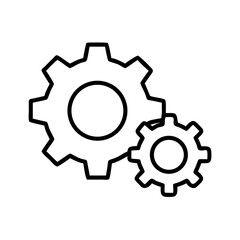 Simple line drawing of two interlocking gears in black and white  