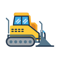 Vector Icon Illustration of Yellow Bulldozer, Construction Equipment