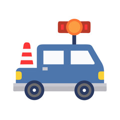 Cartoon tow truck with orange light and cone