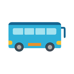 Cute Blue School Bus Vector Illustration on Black