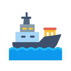 Modern Cargo Ship Flat Icon on Black Background