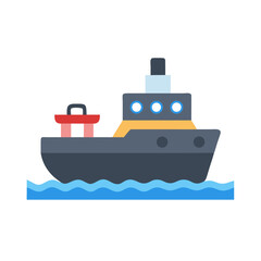 Obraz premium Cute Cartoon Ship Sailing on Blue Water Waves