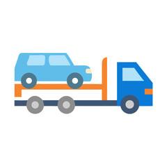 Blue tow truck carrying a car illustration