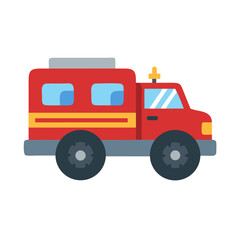 Cartoon Red Firetruck Vehicle Isolated on Black Background