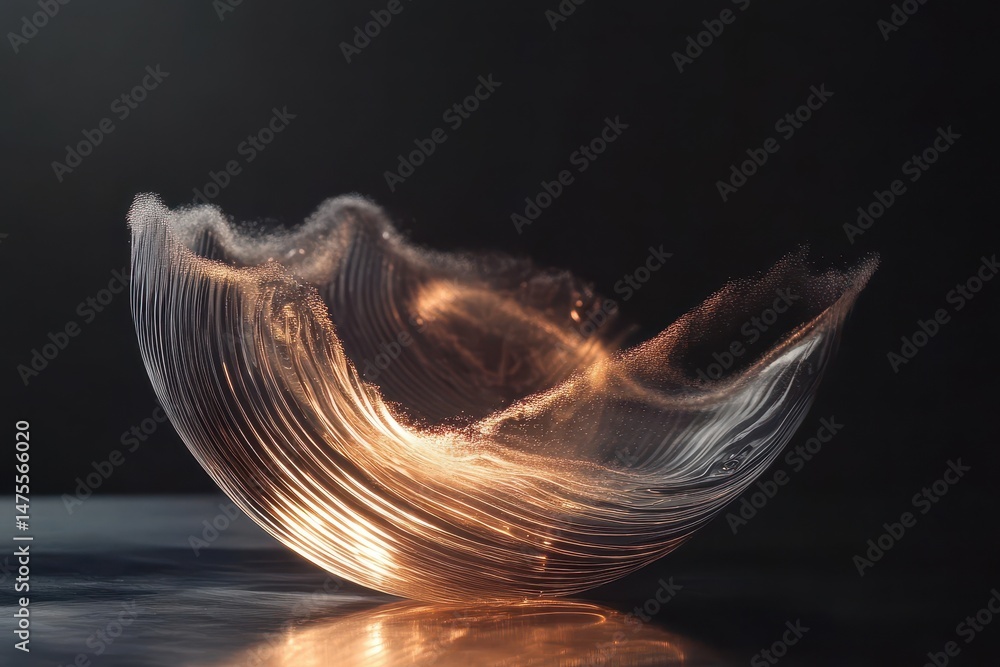 Poster Particle wave object creates mesmerizing slow motion display of light and movement, Fantastic video with particle wave object in slow motion