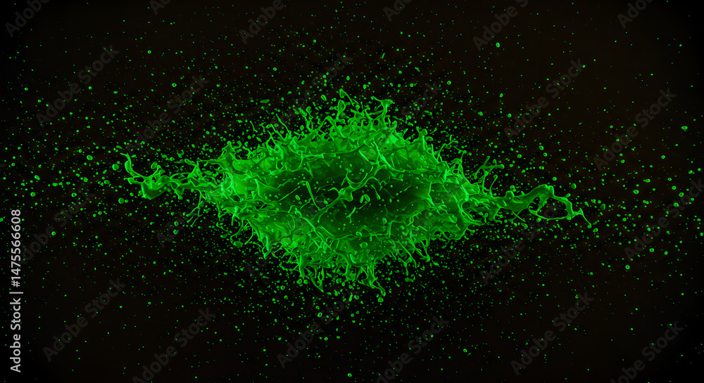 Poster dynamic green splash against dark backdrop for artistic composition element