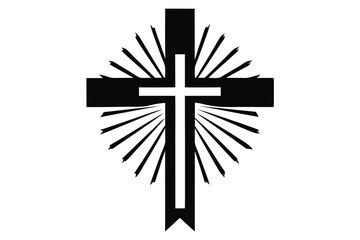 The radiating black cross is positioned on a white backdrop creating a symbolic religious image