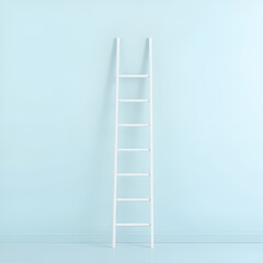 Single white ladder leaning against pastel blue wall minimal career, opportunity or goal concept