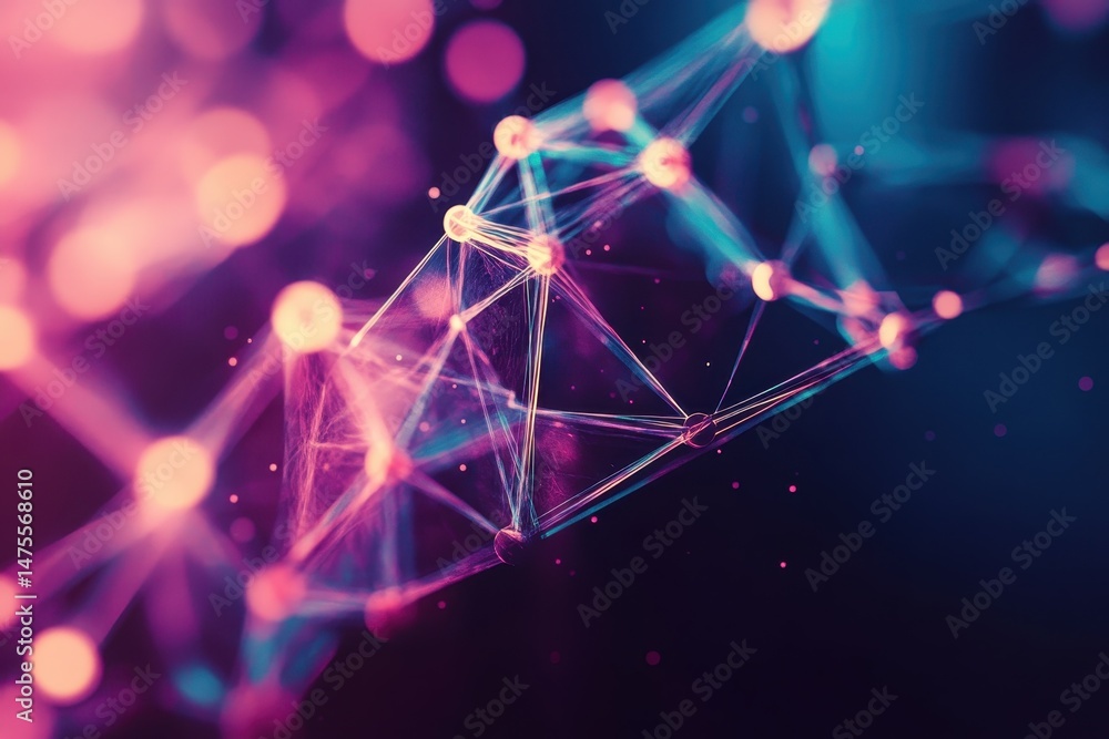 Poster Geometric shapes and vibrant colors create a mesmerizing abstract visual experience, abstract of geometric shapes moving randomly