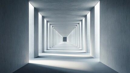 Abstract perspective of a modern concrete corridor.