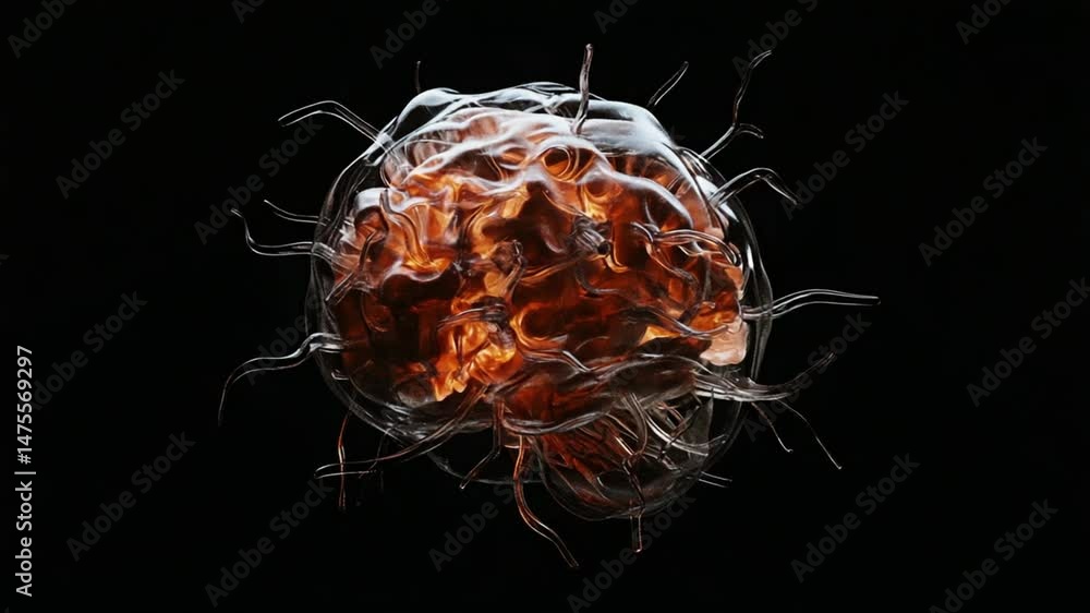 Poster abstract glowing brain visualization with neuronal connections on black background