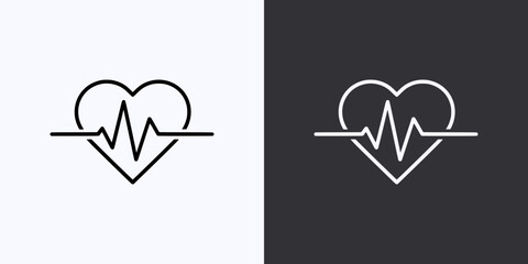 Heartbeat Icon – Vector Outline – Black and White Preview