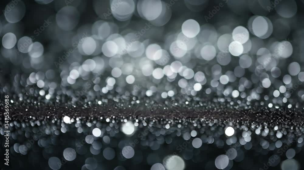 Poster close up of a black background with a lot of small, shiny, silver dots. the dots are scattered all o