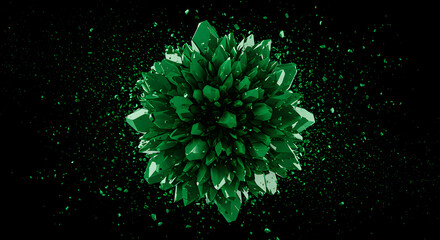 Abstract Emerald Cluster, Emerald Crystal Gemstone on Dark Background