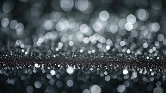 Close up of a black background with a lot of small, shiny, silver dots. The dots are scattered all over the background, creating a sense of movement and energy