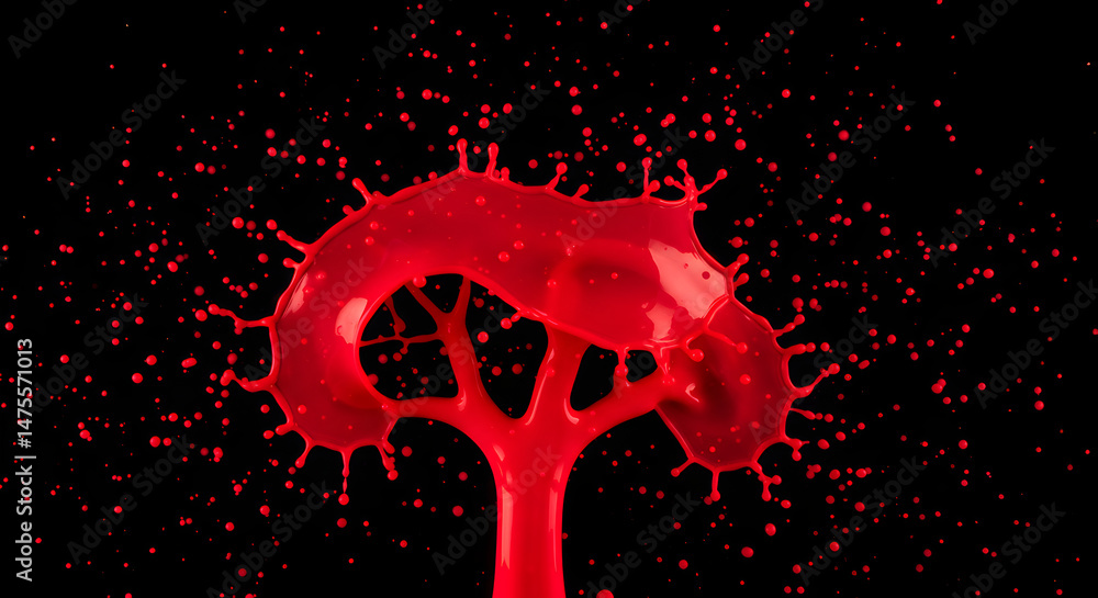 Poster crimson cascade dynamic splatter abstract isolated on black background
