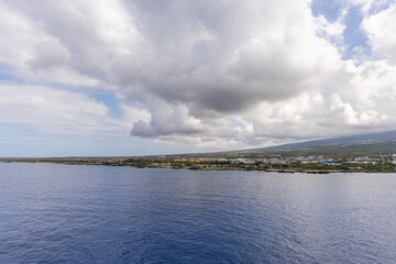 Coastal View of Kailua-Kona, Hawaii with Scenic Ocean and Sky Over Land