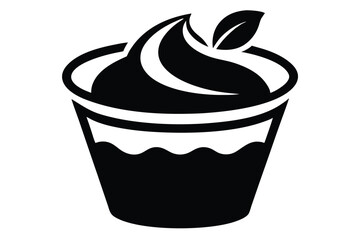 Black silhouette presents whipped cream topping on a cup with single leaf