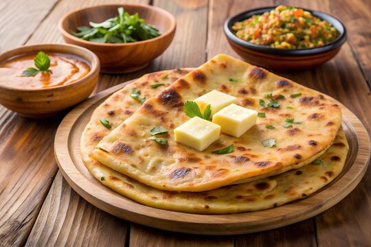 Aloo Paratha With Butter Cube And Chutney