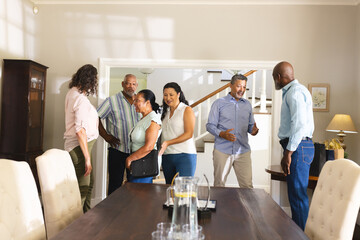 Family gathering at home, diverse group chatting and enjoying each other's company