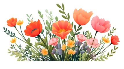 Colorful Cartoon Vector Illustration of Flowers for Nature Decoration Designs