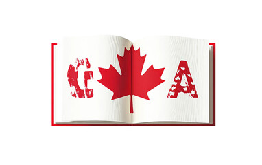 Canada Day greeting card standing open with bold red script text displayed in a festive arrangement
