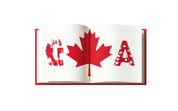 Canada Day greeting card standing open with bold red script text displayed in a festive arrangement