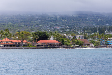 Scenic View of Kailua-Kona Town Overlooking the Ocean and Lush Greenery