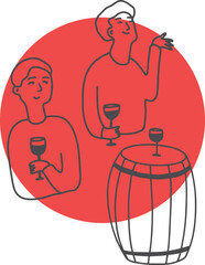 Winemaking. The process of making wine. Drawing, engraving, ink, line art, vector	
