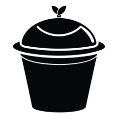 A black silhouette of a covered container shows a sleek, modern sanitation solution