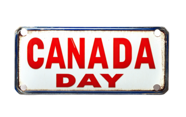 A clear view of a Canadian license plate with "CANADA DAY" text, symbolizing national pride and celebration