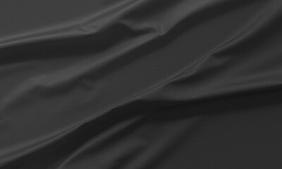 Blank black fabric material crumpled mockup, top view